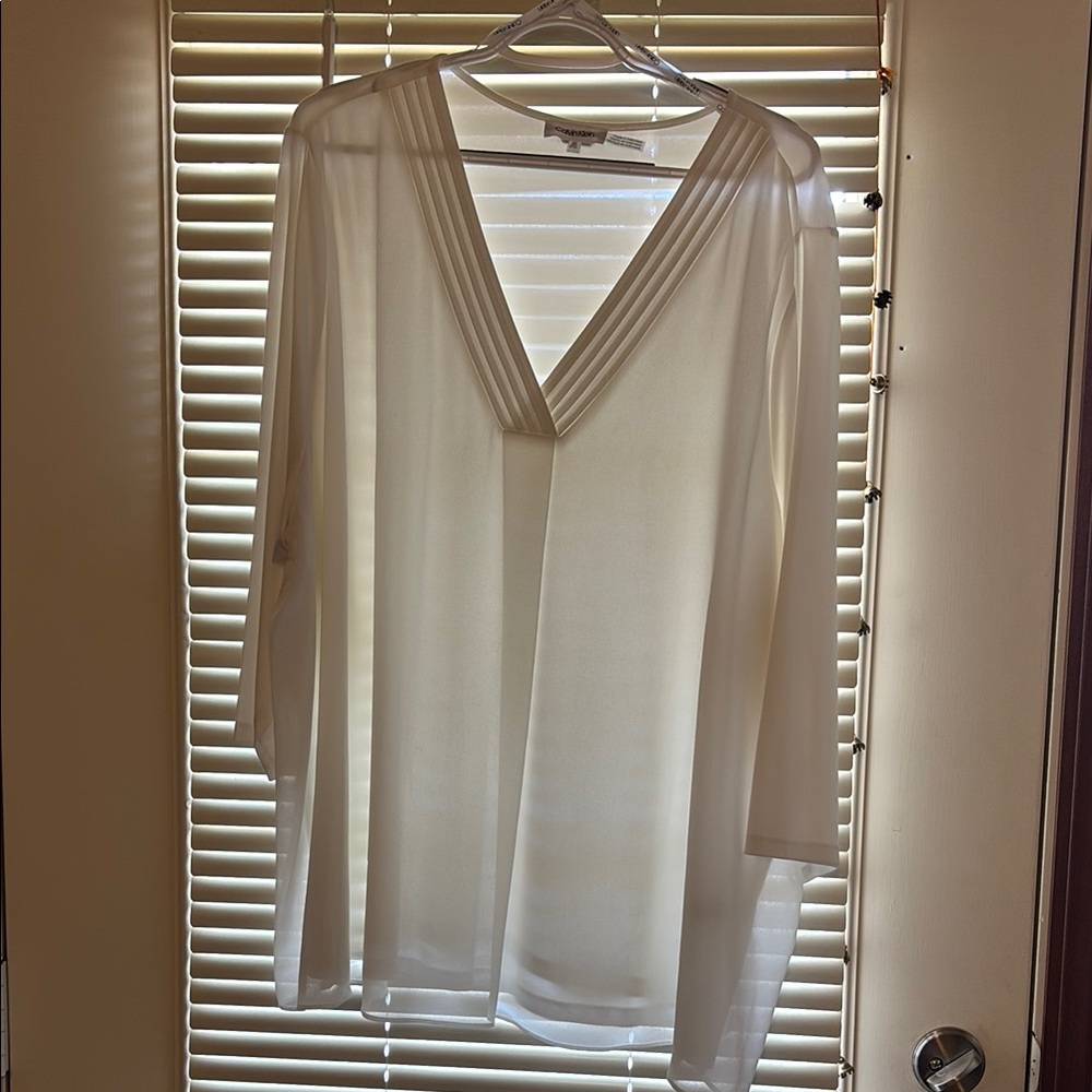 Calvin Klein Sheer Off White Blouse NWOT 3X